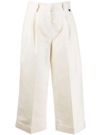 Twinset Wide Leg Cropped Pants In White