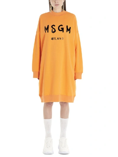 Msgm Logo Jumper Dress In Arancione