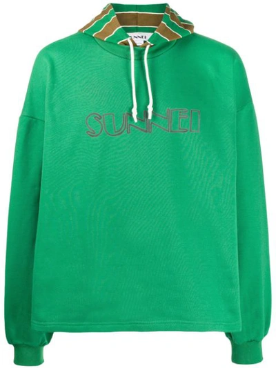 Sunnei Logo Print Hoodie In Green