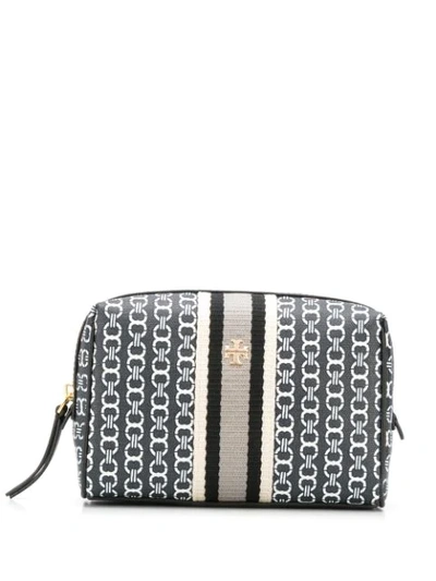 Tory Burch Gemini Link Print Cosmetic Bag In Black