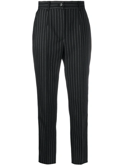 Dolce & Gabbana Pinstripe Woolen Pants In Black