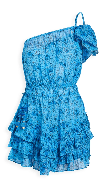 Poupette St Barth Kaia Ruffled Mini Dress In Blue Watercolor