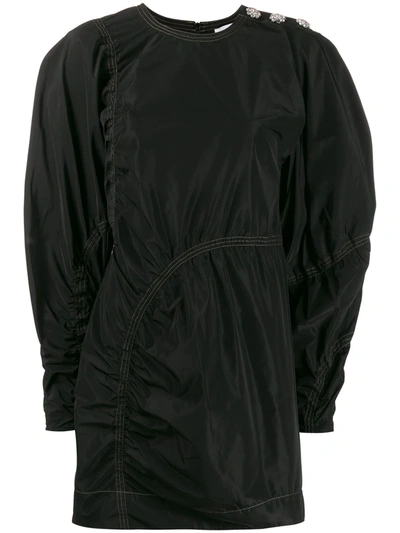 Ganni Ruched Mini Dress In Black