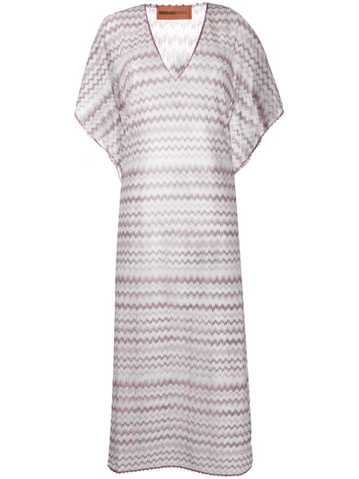 Missoni V-neck Metallic Knit Dress In White