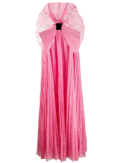Givenchy Abito Lungo Da Sera In Pizzo Plissettato In Bubble Gum