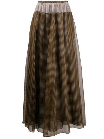 Fendi Tulle-trimmed Checked Silk-organza Maxi Skirt In Brown
