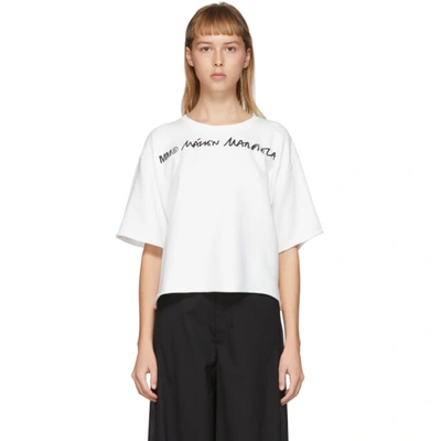 Mm6 Maison Margiela Off-white Wide Cropped Logo T-shirt In 101 Offwhit