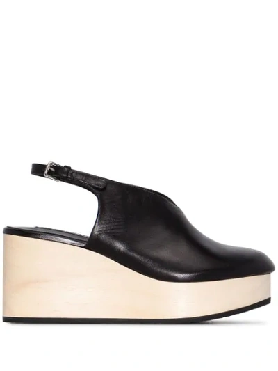 Jil Sander Black 80 Slingback Wooden Wedge Pumps