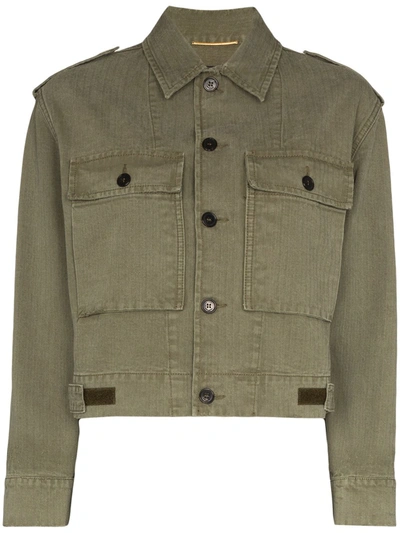 Saint Laurent Cropped Military Jacket In Green
