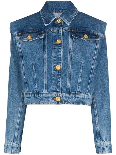 Versace Cropped Denim Jacket In Blue