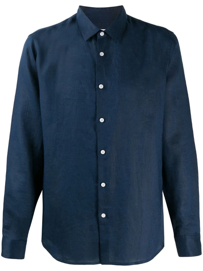Sandro Slim-fit Seamless Linen Casual Shirt In Navy Blue