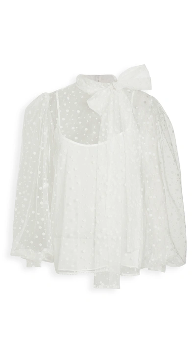 Costarellos Flocked Dot Pussybow Blouse In Off-white