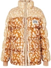 Burberry Bicolor Deer Print Down Puffer Jacket In Brown