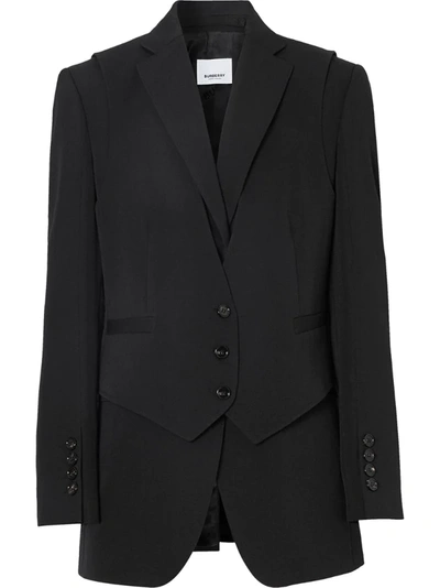 Burberry Titouan Double Layer Wool Blazer In Black