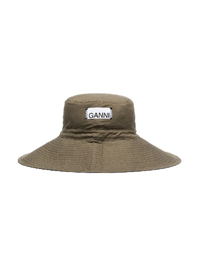 Ganni Logo-appliqued Ripstop Hat In Green