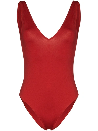 Asceno Comporta V-neck Swimsuit In Red