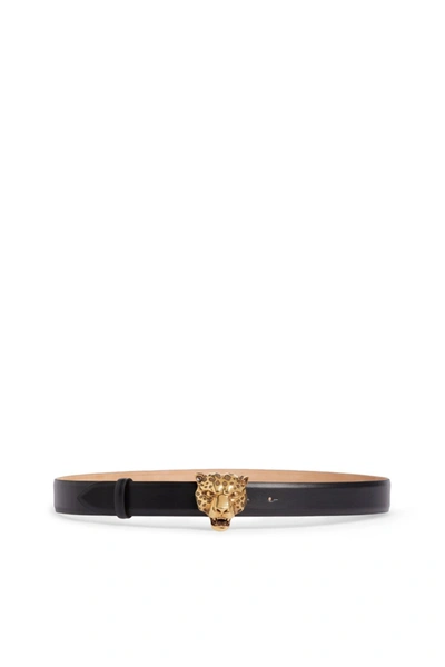 Roberto Cavalli Leopard Head Leather Belt In Black