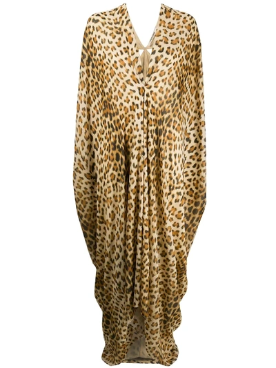Roberto Cavalli Leopard Chine Printed Silk Kaftan In Brown