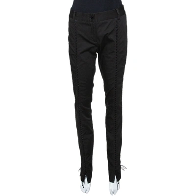 Pre-owned Dolce & Gabbana Black Cotton Lace Up Fitted Pants M