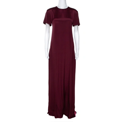 Pre-owned Valentino Burgundy & Pink Silk Paneled Maxi Dress S