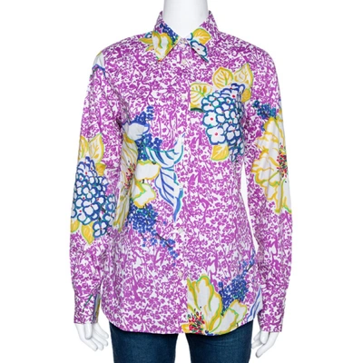 Pre-owned Etro Purple Floral Print Stretch Cotton Long Sleeve Shirt L