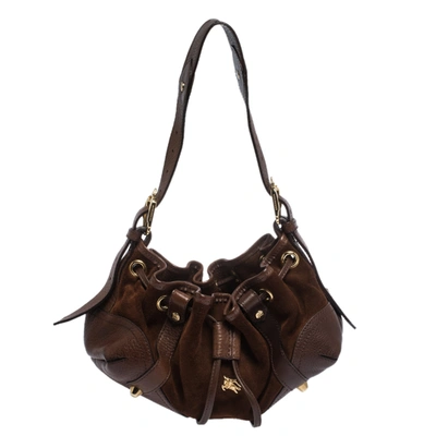 Pre-owned Burberry Brown Suede And Leather Drawstring Hobo