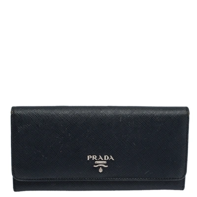 Pre-owned Prada Navy Blue Saffiano Leather Flap Continental Wallet