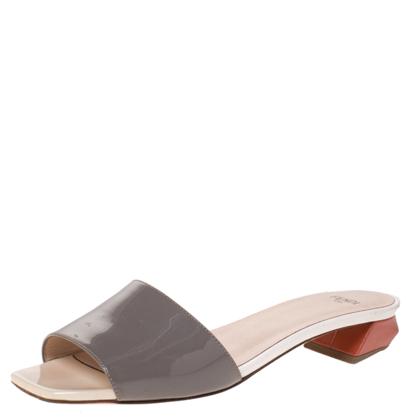 grey patent sandals