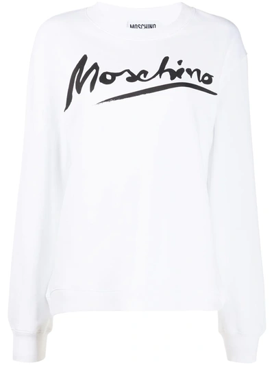 Moschino Logo Script Sweatshirt In White