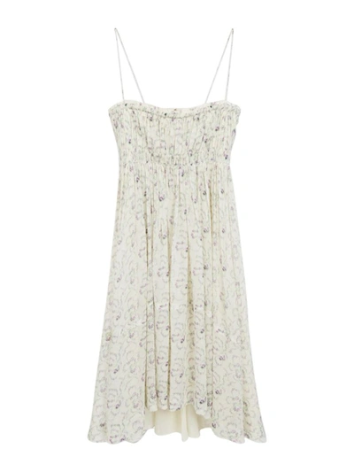 Chloé Floral Silk Georgette Spaghetti-strap Square-neck Dress In White