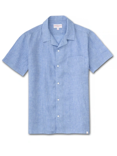 Derek Rose Monaco Camp-collar Linen Shirt In Blue
