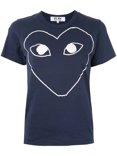 Comme Des Garçons Play Logo Print T-shirt In Blue