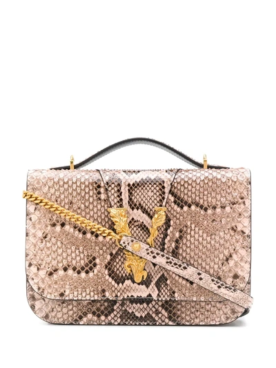 Versace Virtus Snakeskin Shoulder Bag In Pink