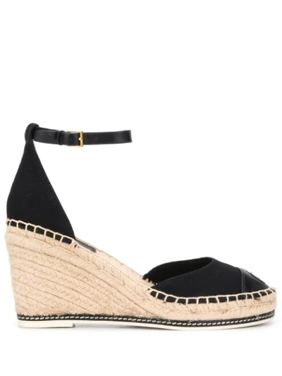 Tory Burch Ladies Colorblock 85 Mm Wedge Espadrilles In Black