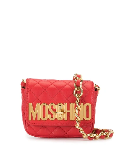 Pre-owned Moschino 2015 Lettering Logo Quilted Crossbody Bag In Red