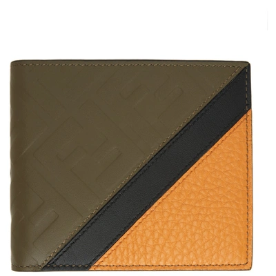 Fendi Colorblock Logo Embossed Wallet In Brown,orange,black