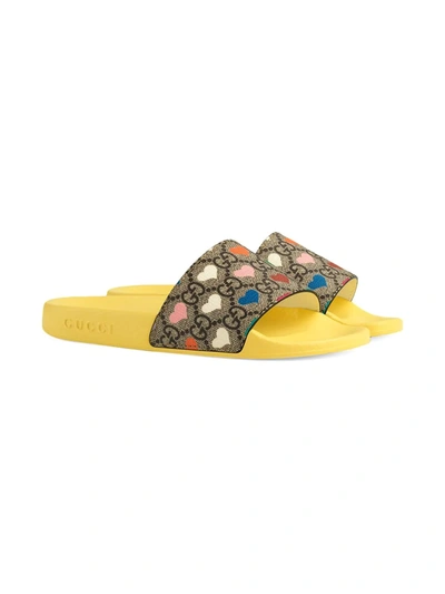 Gucci Kids' Monogram Heart Slide Sandal In Yellow