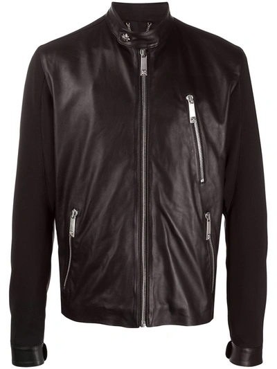 John Richmond Contrast-sleeve Leather Jacket In Black