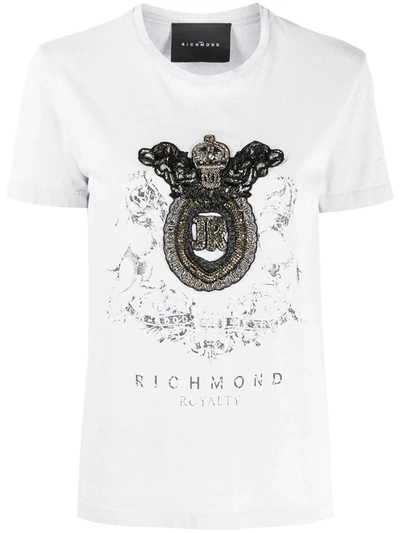 John Richmond Crest Logo Embroidered T-shirt In Grey