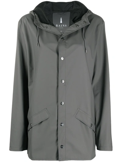 Rains Drawstring Hooded Coat In Grey