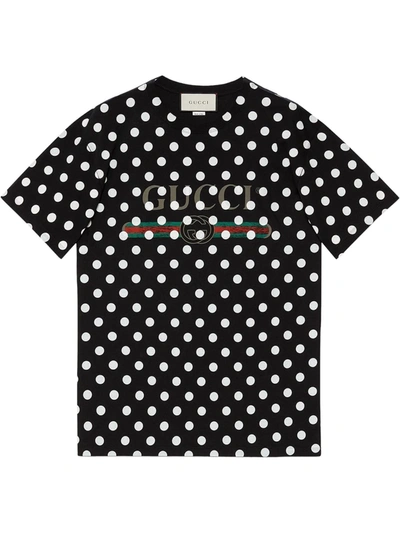 Gucci Logo Polka Dot-print T-shirt In Black
