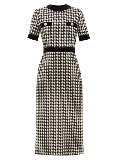 Gucci Houndstooth Dress With Detachable Cape In Black
