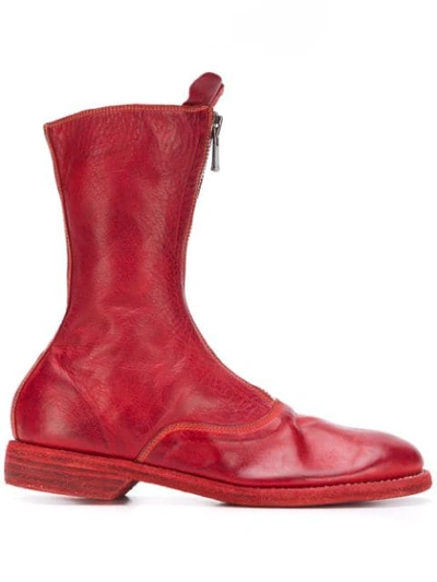 Guidi Front Zipped Leather Boots In Red