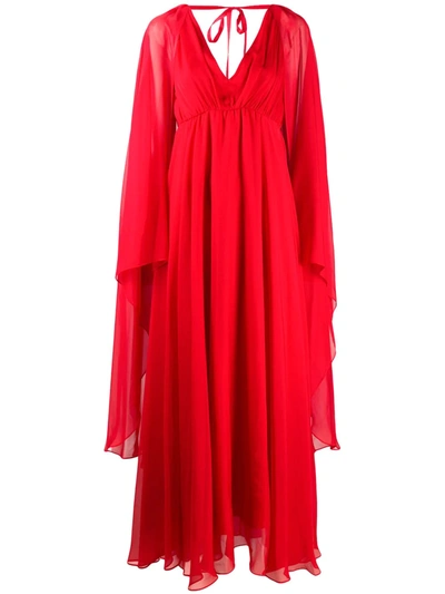 Pinko Cape V-neck Dress In Red