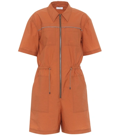 Brunello Cucinelli Embellished Cotton-blend Playsuit In Orange