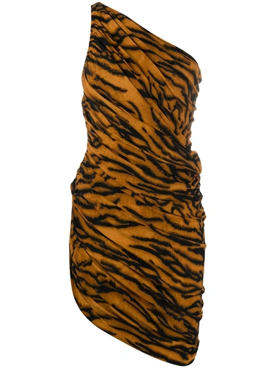Norma Kamali Diana Tiger-print One-shoulder Minidress In Neutrals