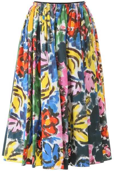 Marni Floral Print Cotton Midi Skirt In Yellow,red,blue