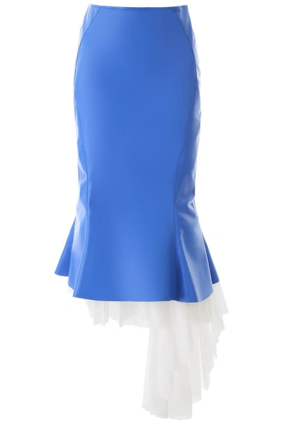 Marni Leather Midi Skirt In Light Blue,white