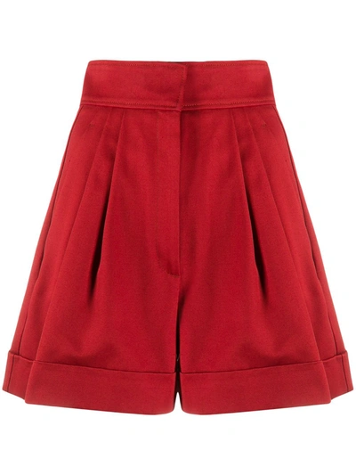 Francoise High-waist Pleated Cotton Shorts In Red
