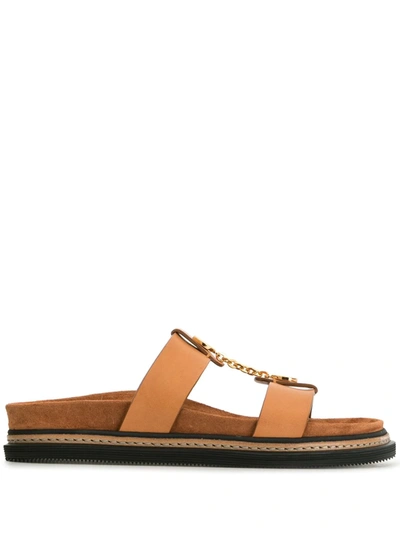 Altuzarra Rosko Chain And Leather Slides In Brown
